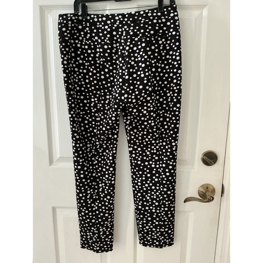 Adrianna Papell Womens 8 Black White Polka Dot Slim Ankle Dress Pants Stretch - Picture 3 of 9
